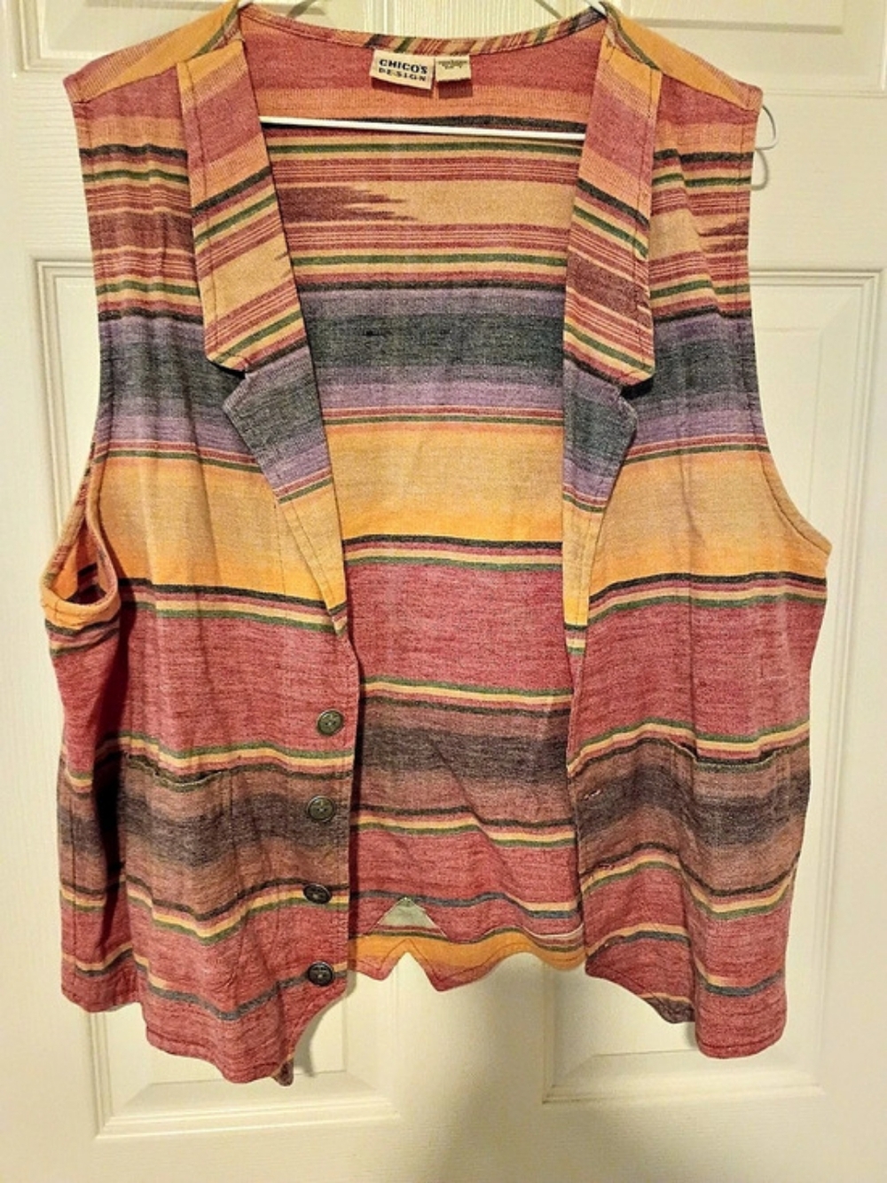 Chico's Southwest Cotton Vest in Pink,Yellow, Purple Size 3